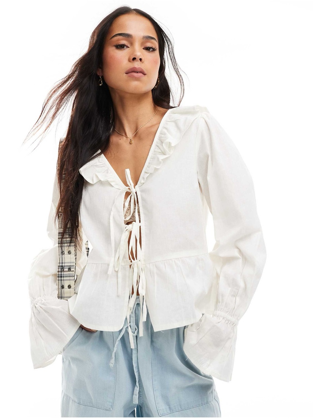 ASOS Wednesday's Girl collar detail blouse in cream - L